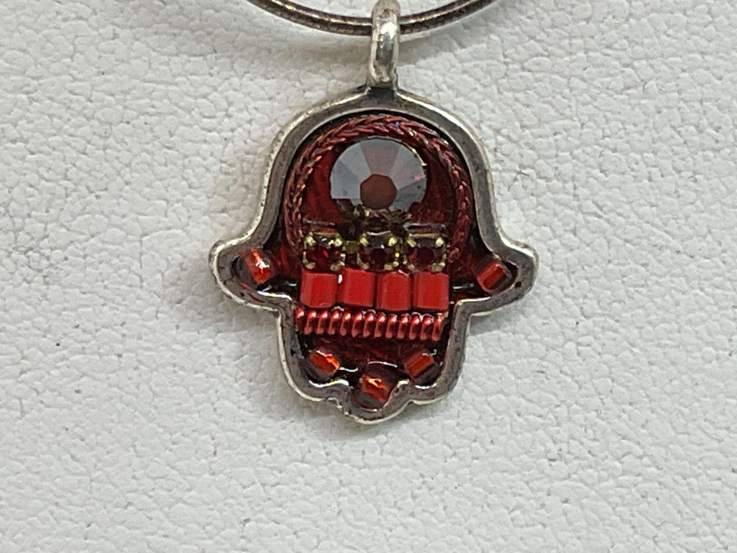 ADAYA Sterling Rhinestone Hamsa Pendant 16.25" Snake Chain Necklace- 5.07g