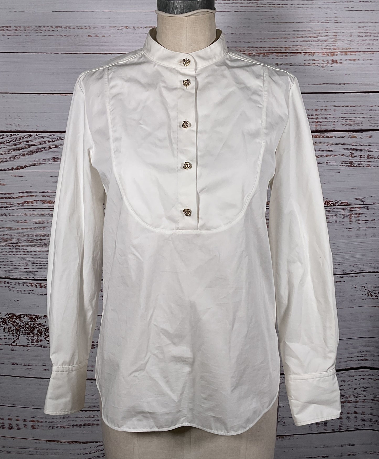 Chloe Cotton Knot Buttoned Poplin Tuxedo Shirt Buttercream 38