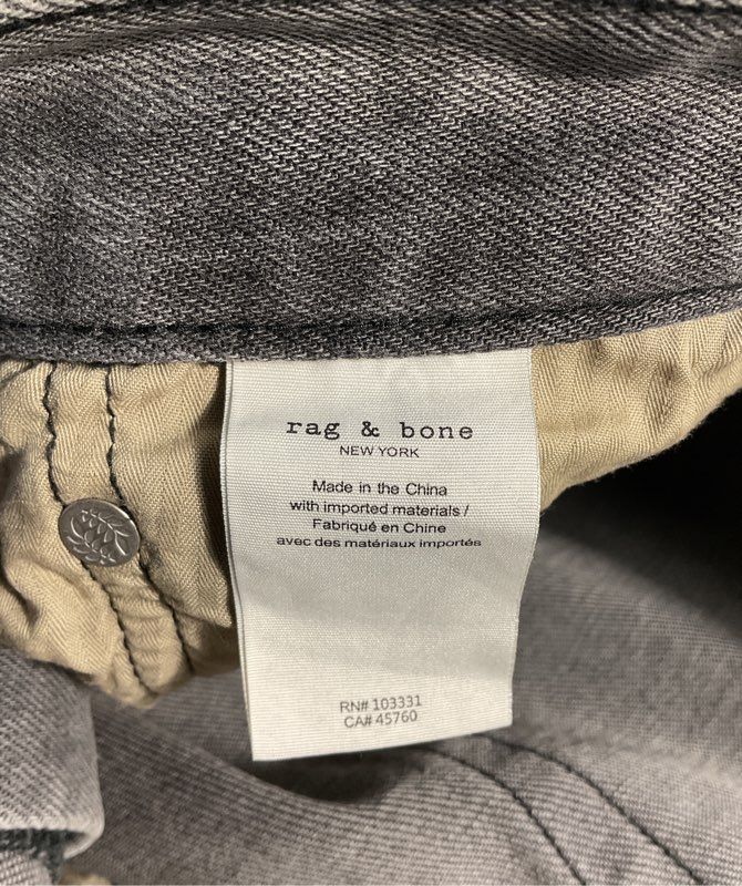 Rag & Bone Jeans Men's 31x30 Gray Fit 2 Slim Cotton Blend