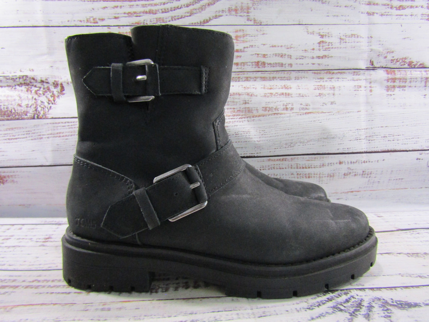 Toms Ionie Women's Black Suede Moto Boots Size 6