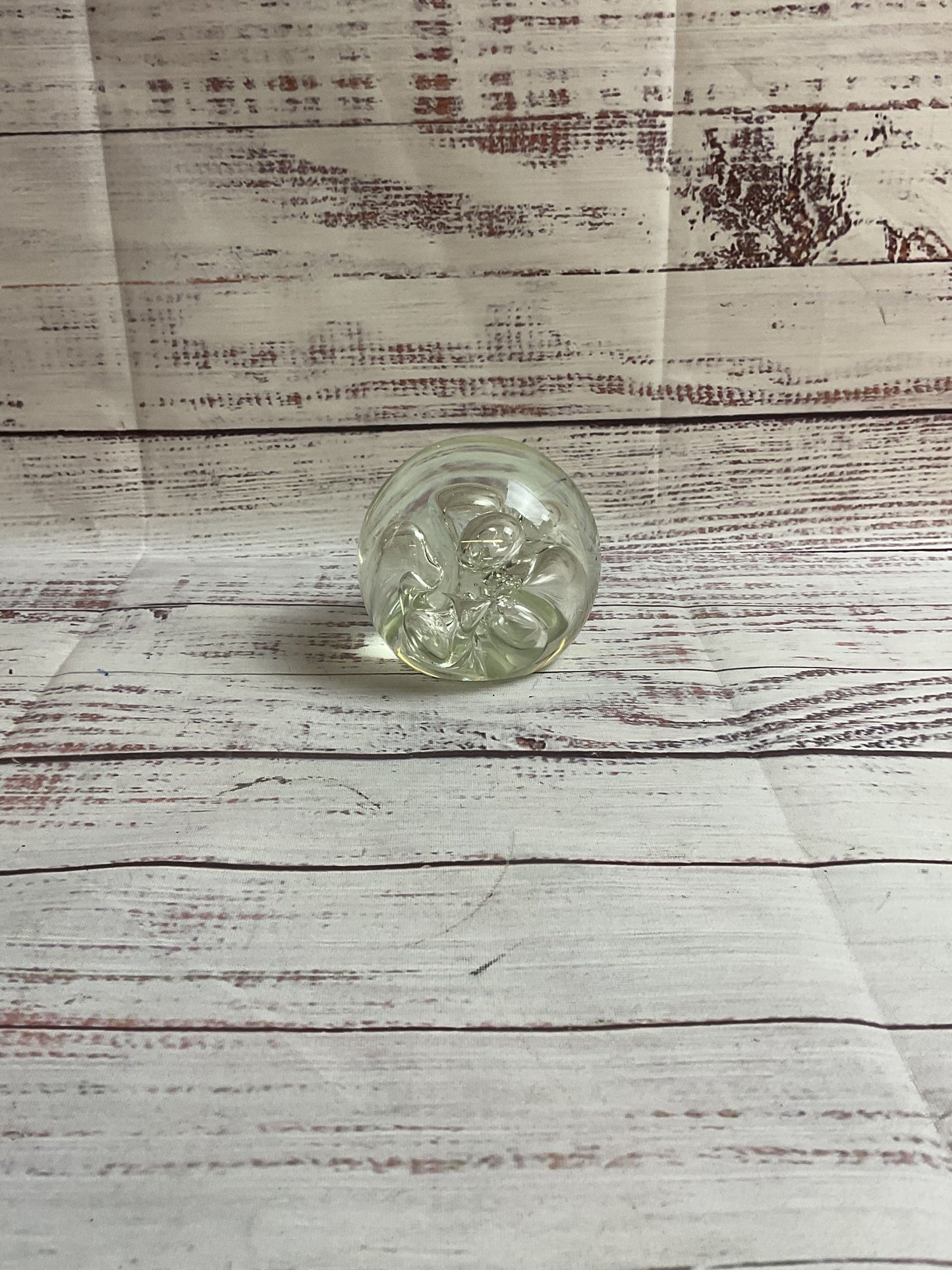 Karg Signed Clear Glass Bubbles Paperweight
