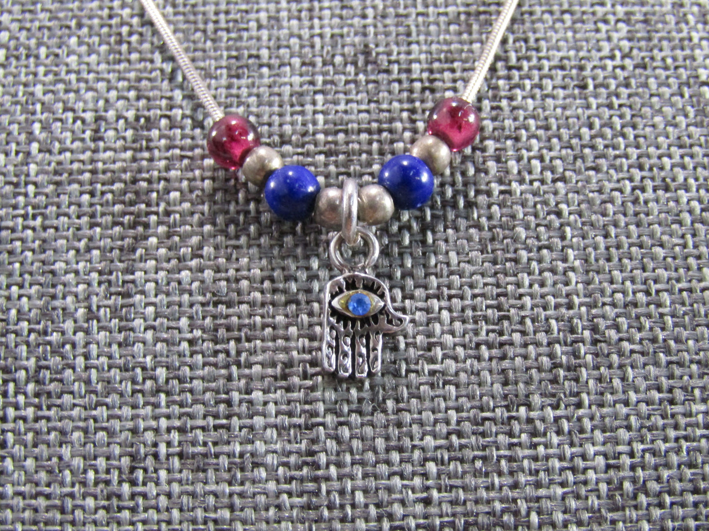 Sterling Silver Serpentine Chain Hamsa Palm Rhodolite Garnet Lapis Lazuli