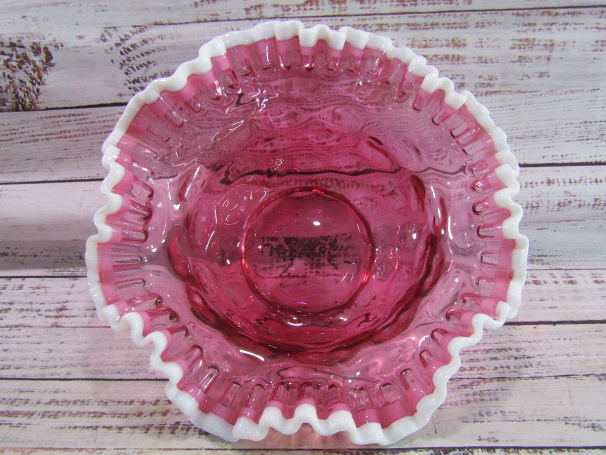 Fenton Ruby Snowcrest Ruffle Crimped Bowl