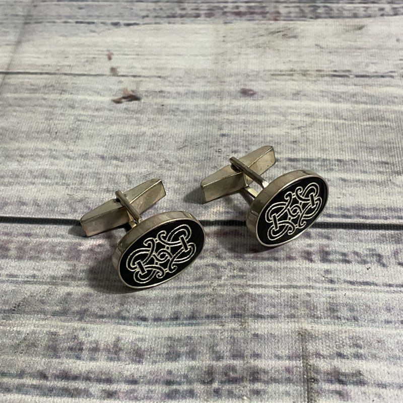MMA 925 Sterling Silver Black Inlay Celtic Swirl Design Cufflinks