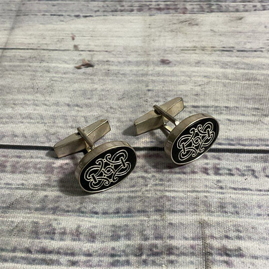 MMA 925 Sterling Silver Black Inlay Celtic Swirl Design Cufflinks