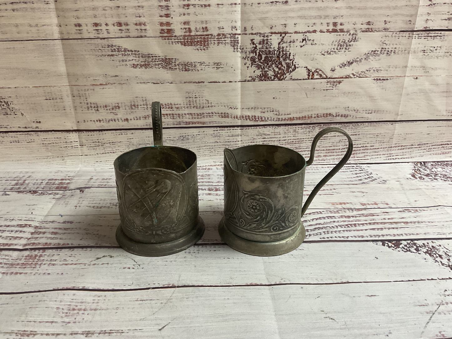 Giommet Pair Of Russian Tea Holder Cups Silverplated