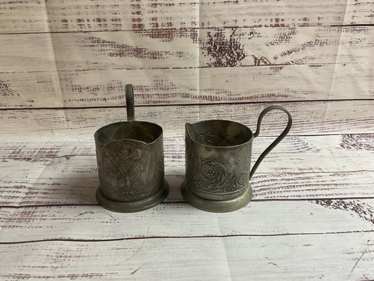 Giommet Pair Of Russian Tea Holder Cups Silverplated