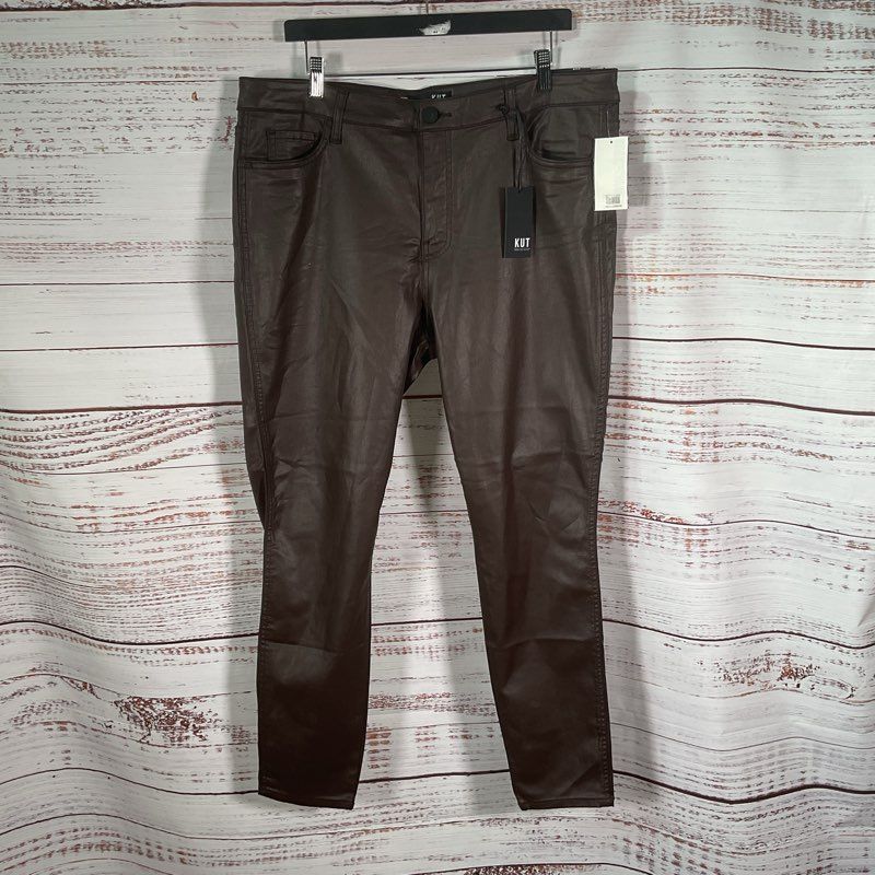 KUT From the Kloth Donna Fab Ab Ankle Skinny Metallic Brown Pants - Size 18