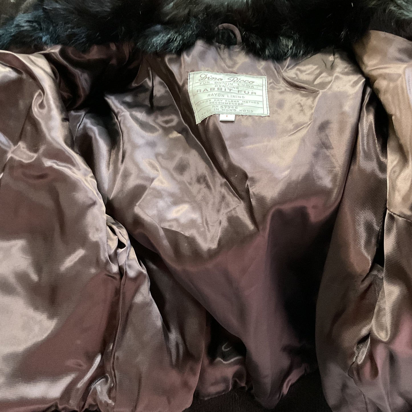 VTG. DINO RICCO Women's Brown Rabbit Fur & Suede Trim Bomber Jacket- SZ L