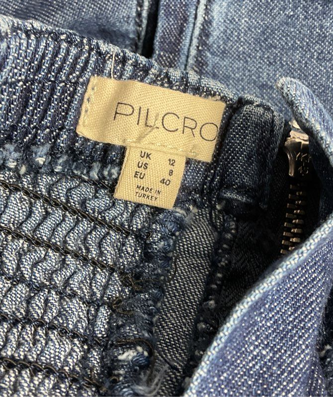 Pilcro Anthropologie Strapless Denim Wide Leg Jumpsuit Blue 8