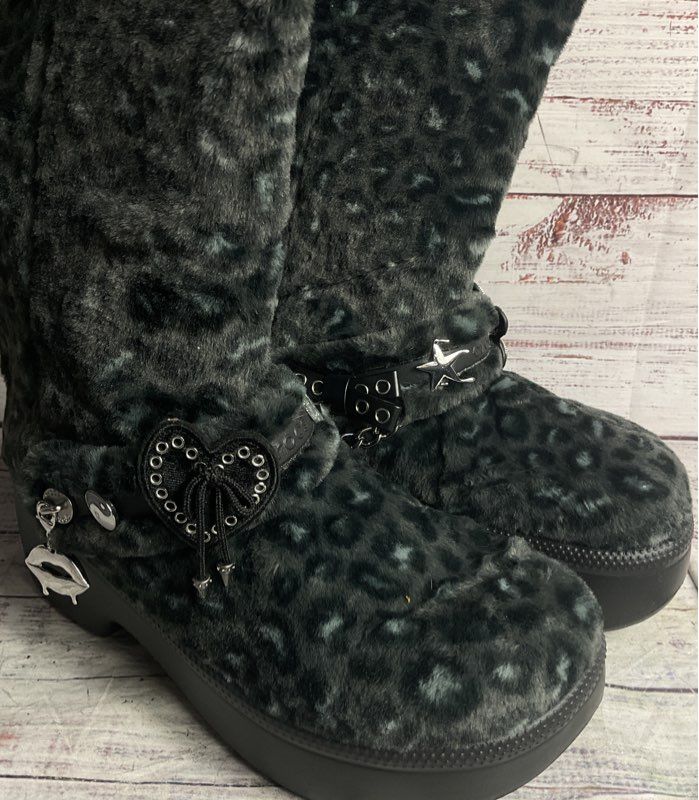 T-Pain x Crocs Classic Unfurgettable Knee High Boot Leopard Gray 10
