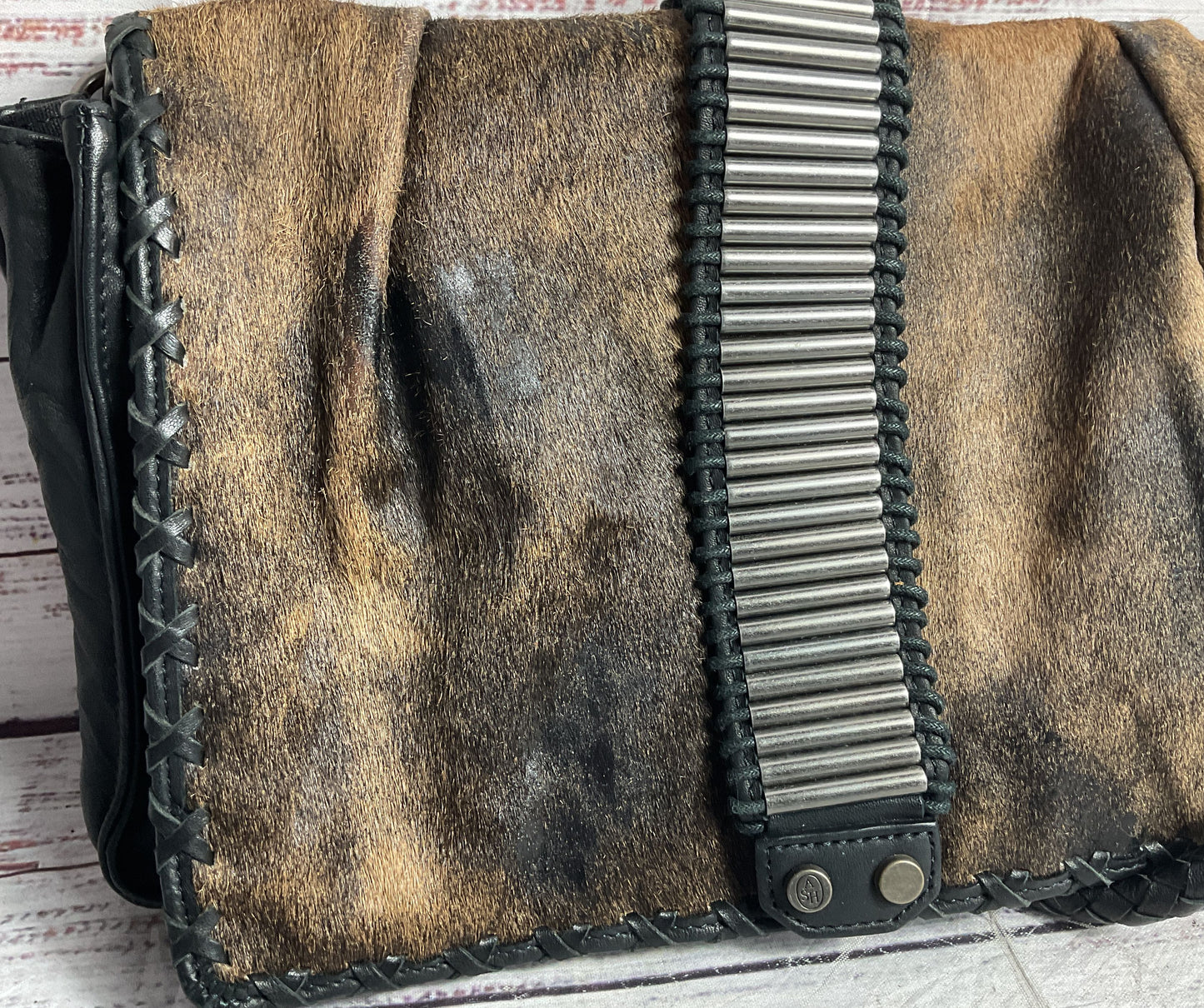 Women's ASH Brown & Black Cowhide Leather Crossbody Handbag GREAT CONDITION!!