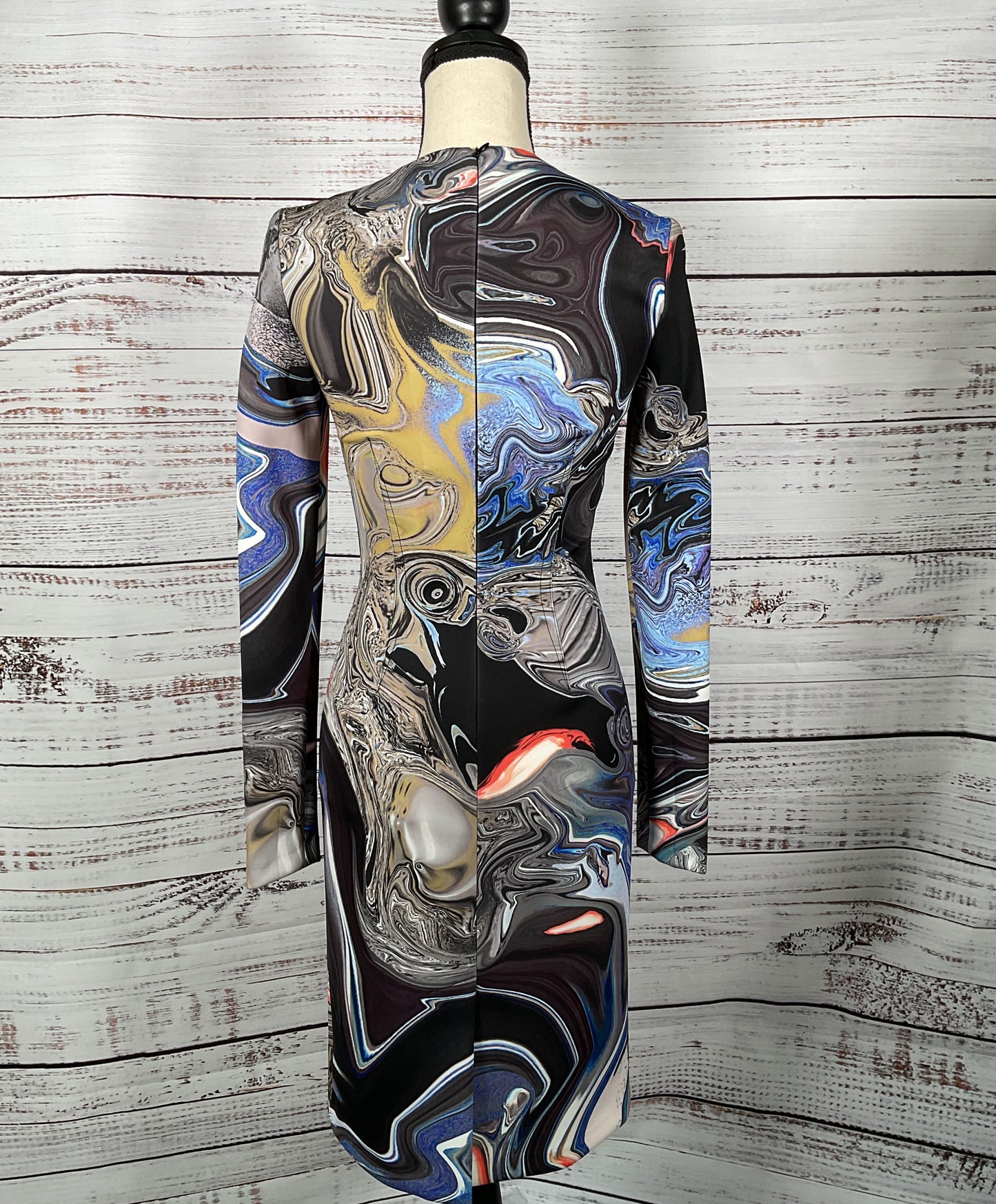 Yigal Azrouel Long Sleeve Scuba Dress Blue Multicolor 6