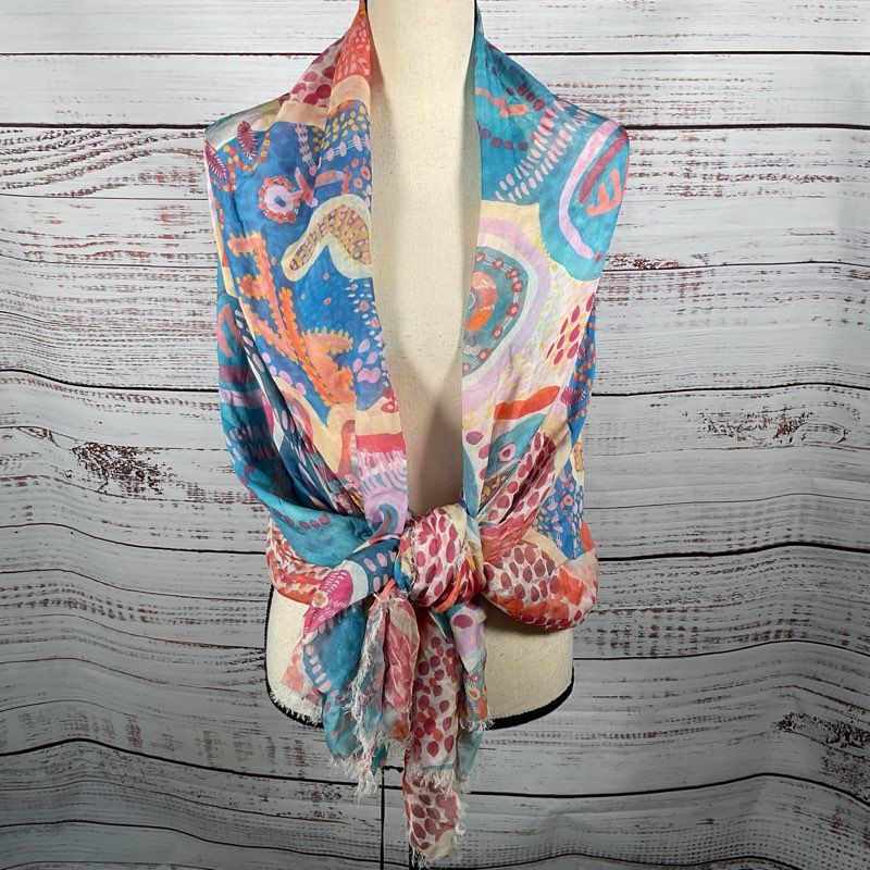 NWT SPELL X KYLIE CALDWELL Evelyn travel Scarf- Bay Blue- SZ OS (77" x 56")