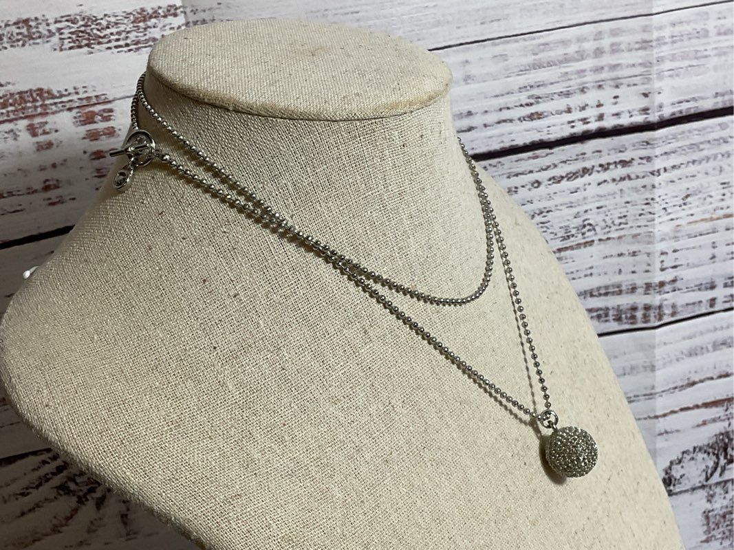 MICHAEL KORS Silver Tone Crystal Orb Pendant 32" Necklace