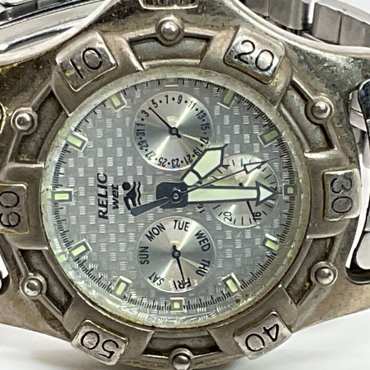 RELIC Wet Men's Date Stainless Steel Silver 50m Quartz Watch- NEEDS BATTERY
