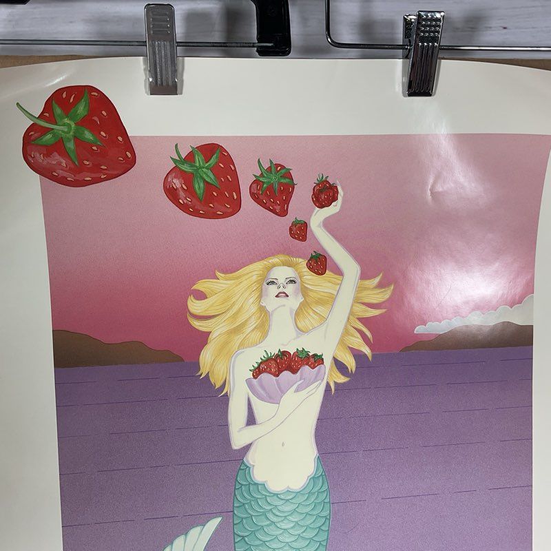 Vintage 1985 California Strawberry Festival Jamie Salvail Mermaid Poster