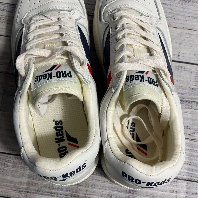 PRO-Keds Skyhawk White/Red/Blue Leather Sneaker Casual Shoe Men's Size 8.5