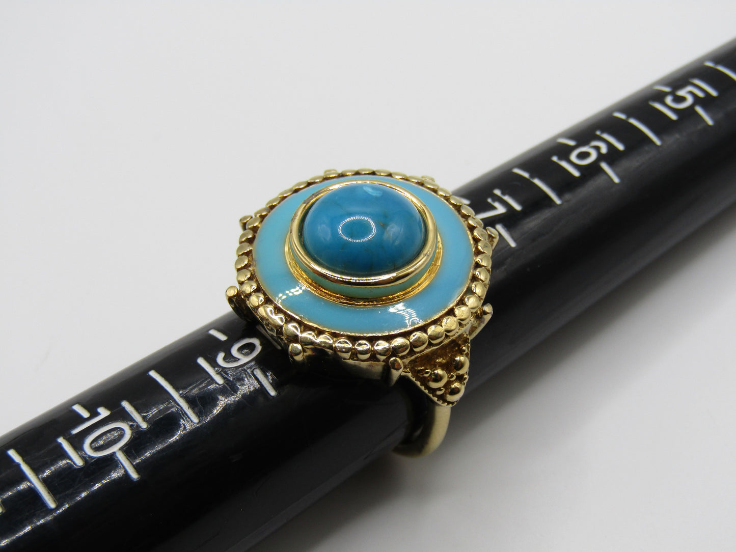 Vermeil Sterling Silver Turquoise Enamel Cocktail Ring Size 8.5