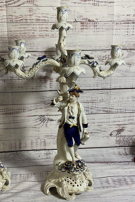 Pair ANTQ. 1817 ECHT KOBALT Blue/White Gold Gilt Porcelain Victorian Candelabras