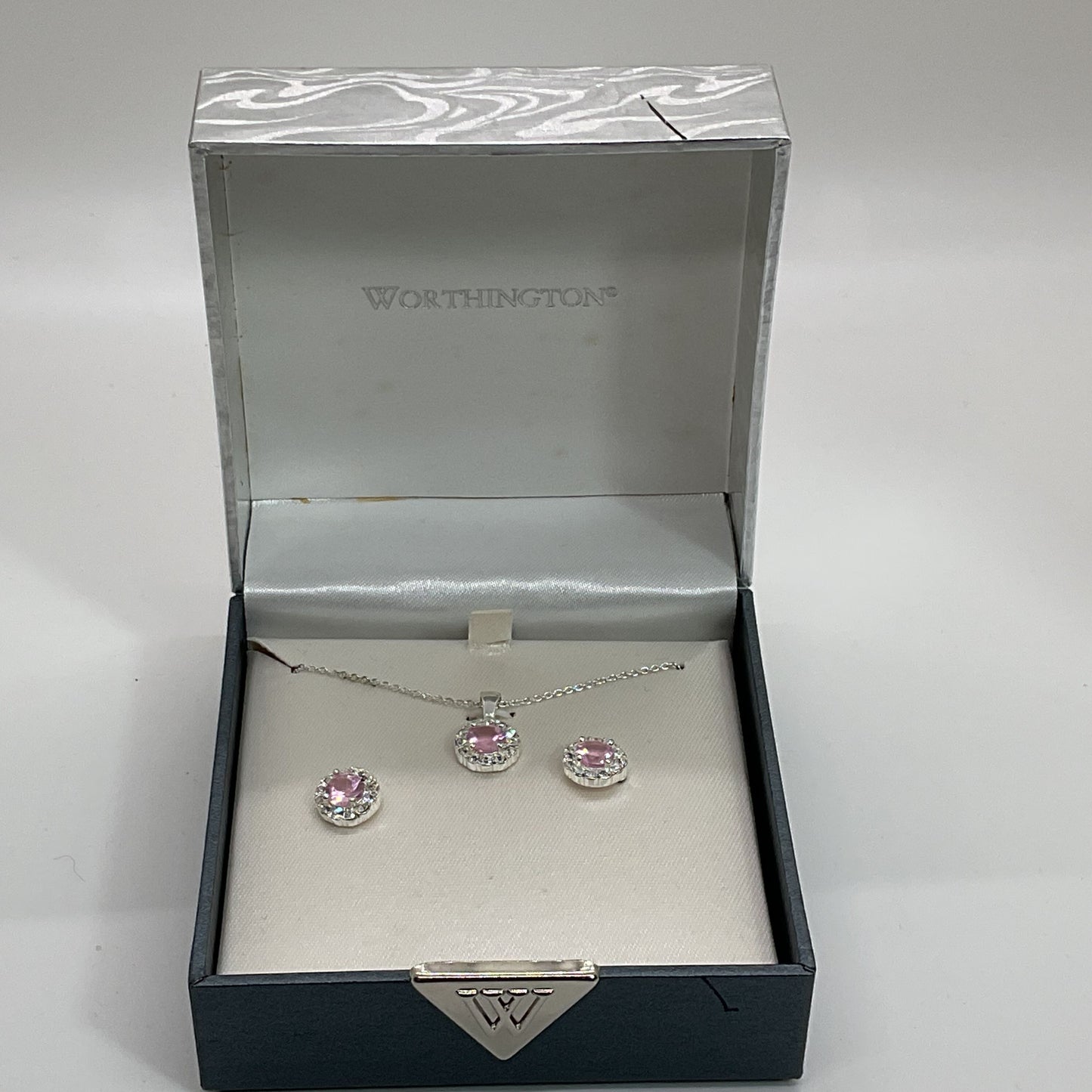 WORTHINGTON Silver Tone & Rhinestone Necklace & Earrings Set