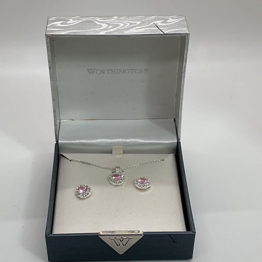 WORTHINGTON Silver Tone & Rhinestone Necklace & Earrings Set