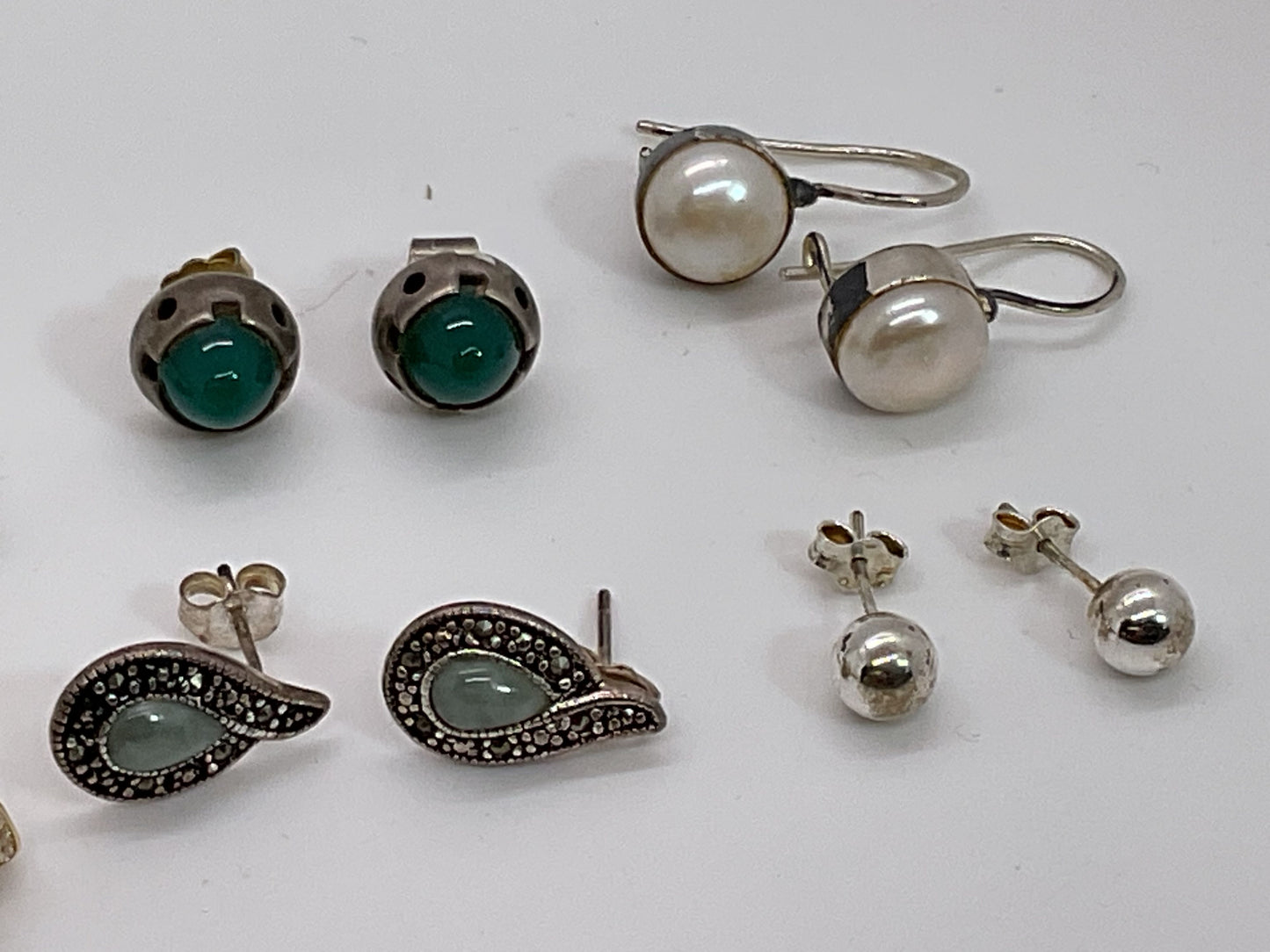 Set of 6 Sterling Silver & Rhinestone Earrings- 12.67g