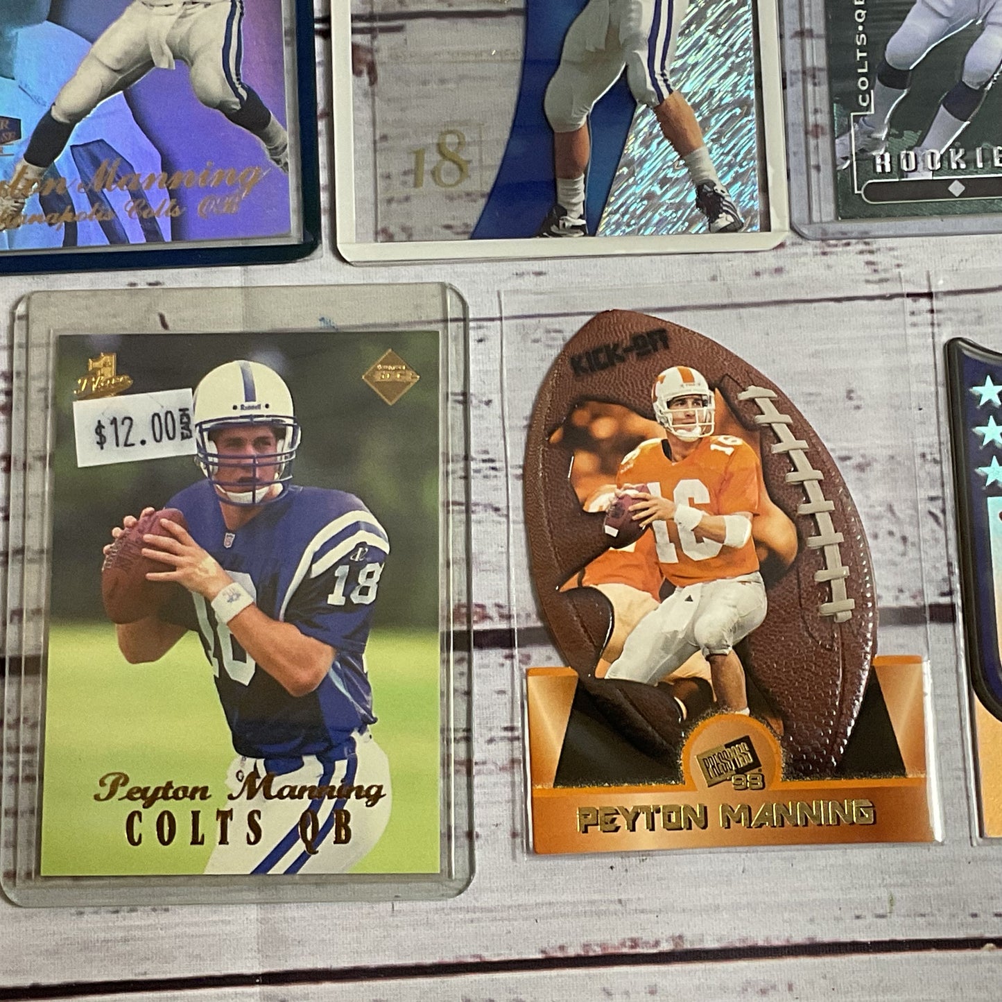 Set of 7 PEYTON MANNING Rookie Cards- Fleer, Skybox, Upper Deck, Bowman, Playoff