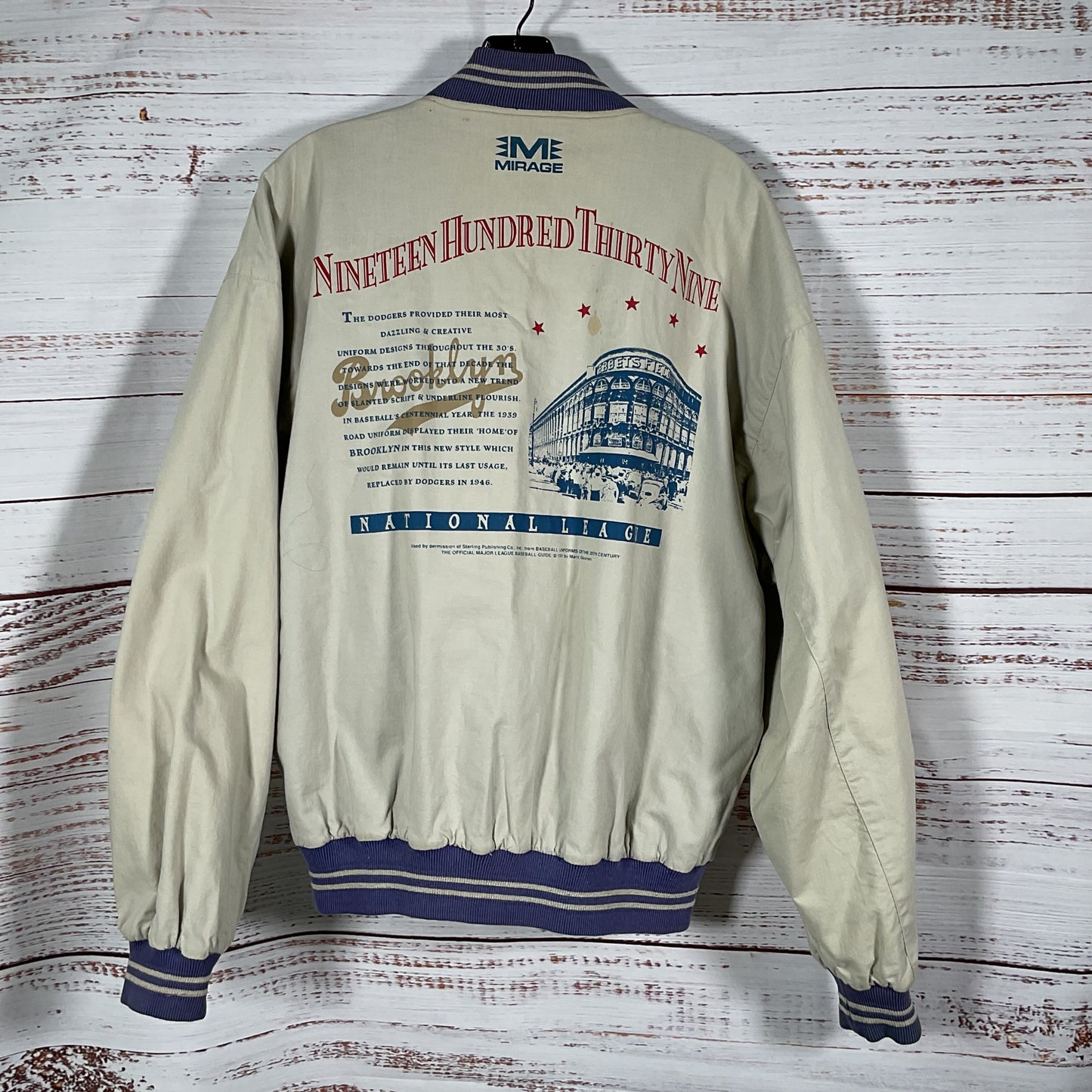 VTG. COPPERTOWN Collection Brooklyn Dodgers Reversible Bomber Jacket- SZ M