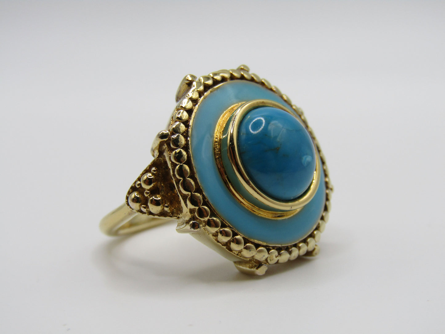 Vermeil Sterling Silver Turquoise Enamel Cocktail Ring Size 8.5