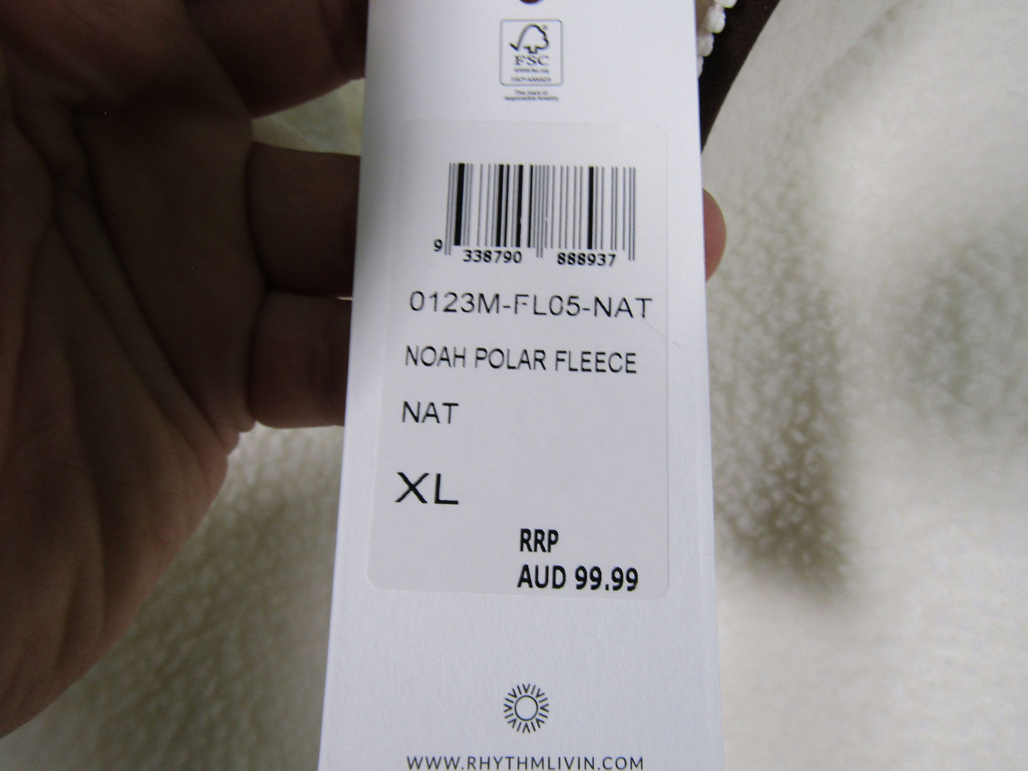 Rhythm Noah Polar Fleece Men's White Full Zip Sweater Size XL