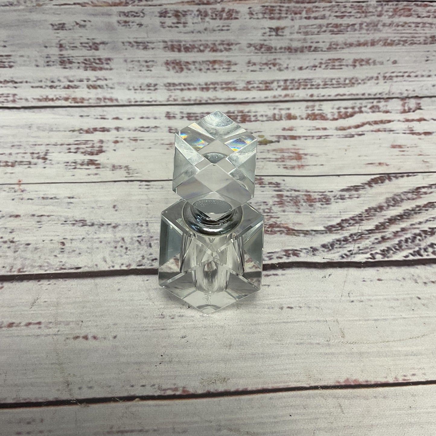 Oleg Cassinni Cut Glass Cuboctahedron Glass Perfume Bottle 3"