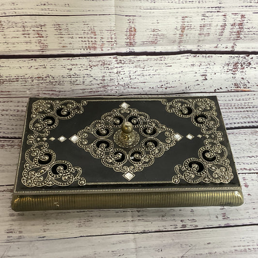 VTG. Ornate Enamel Mirrored Metal Jewelry Trinket Box-4.5" x 7.25"