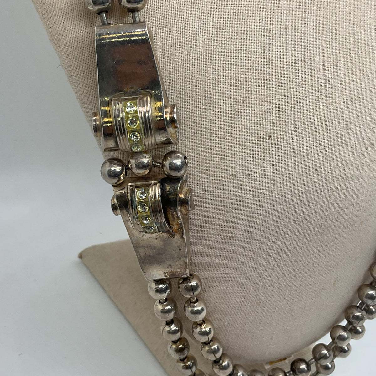 VTG IKUO ICHIMORI Paris Silver Plate Beaded & Rhinestone Statement Necklace- 31"