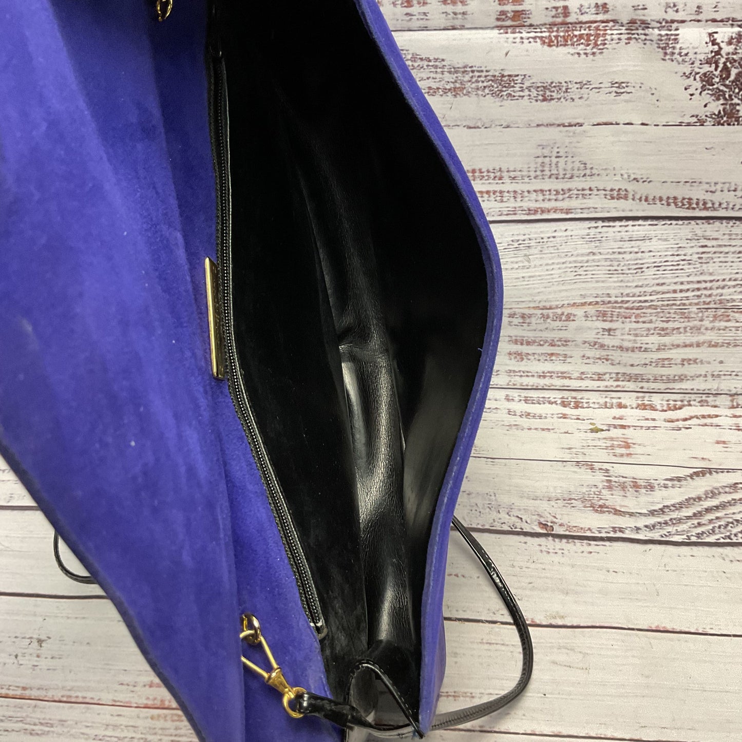 Vintage Charles Jourdan Purple Suede Black Design Purse 11.5x2.5x7