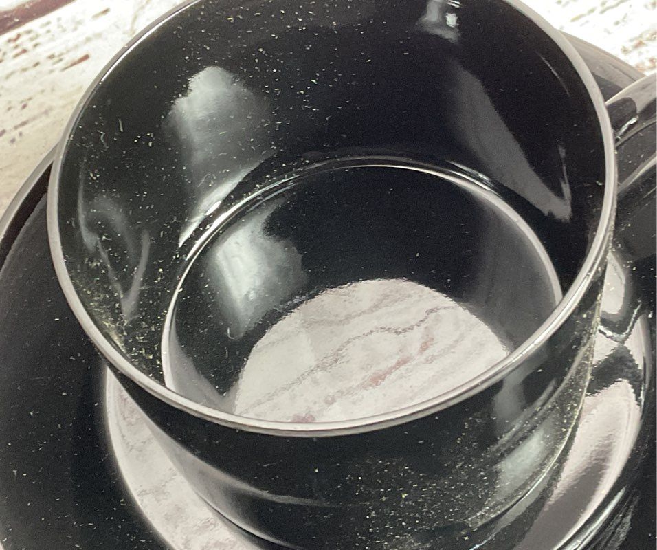 Fitz and Floyd Set 4 Coffee Mugs 3 Saucers Black