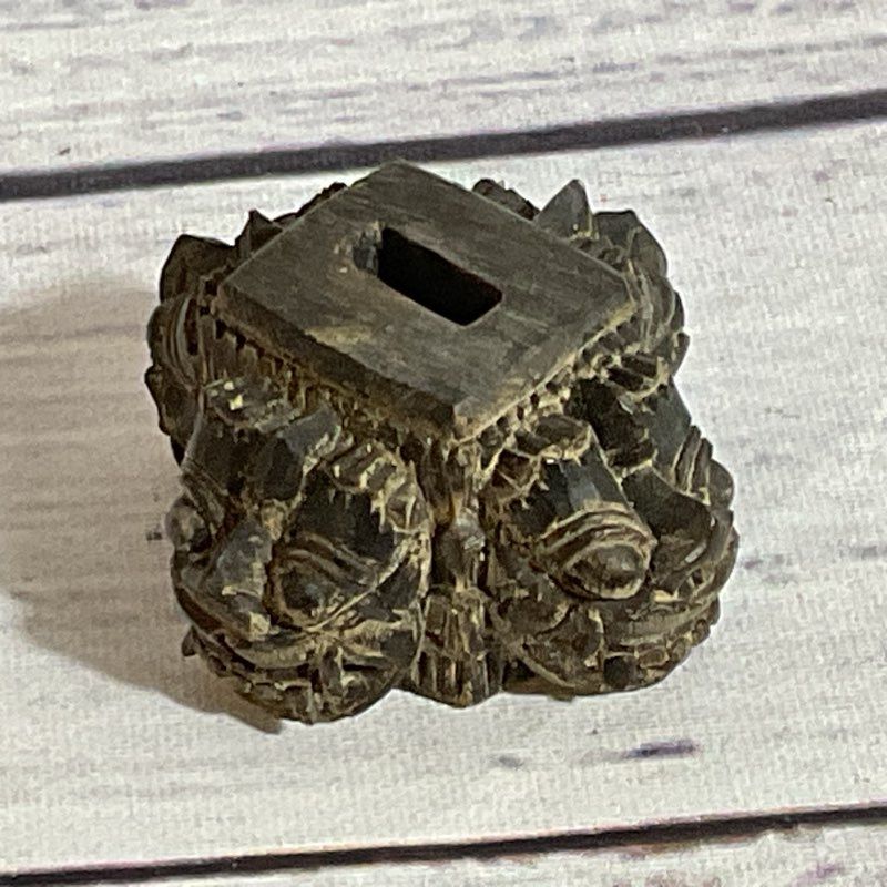 ANTIQUE Japanese Black Wood Carved Masks Figurine Display Stand- 1.25"