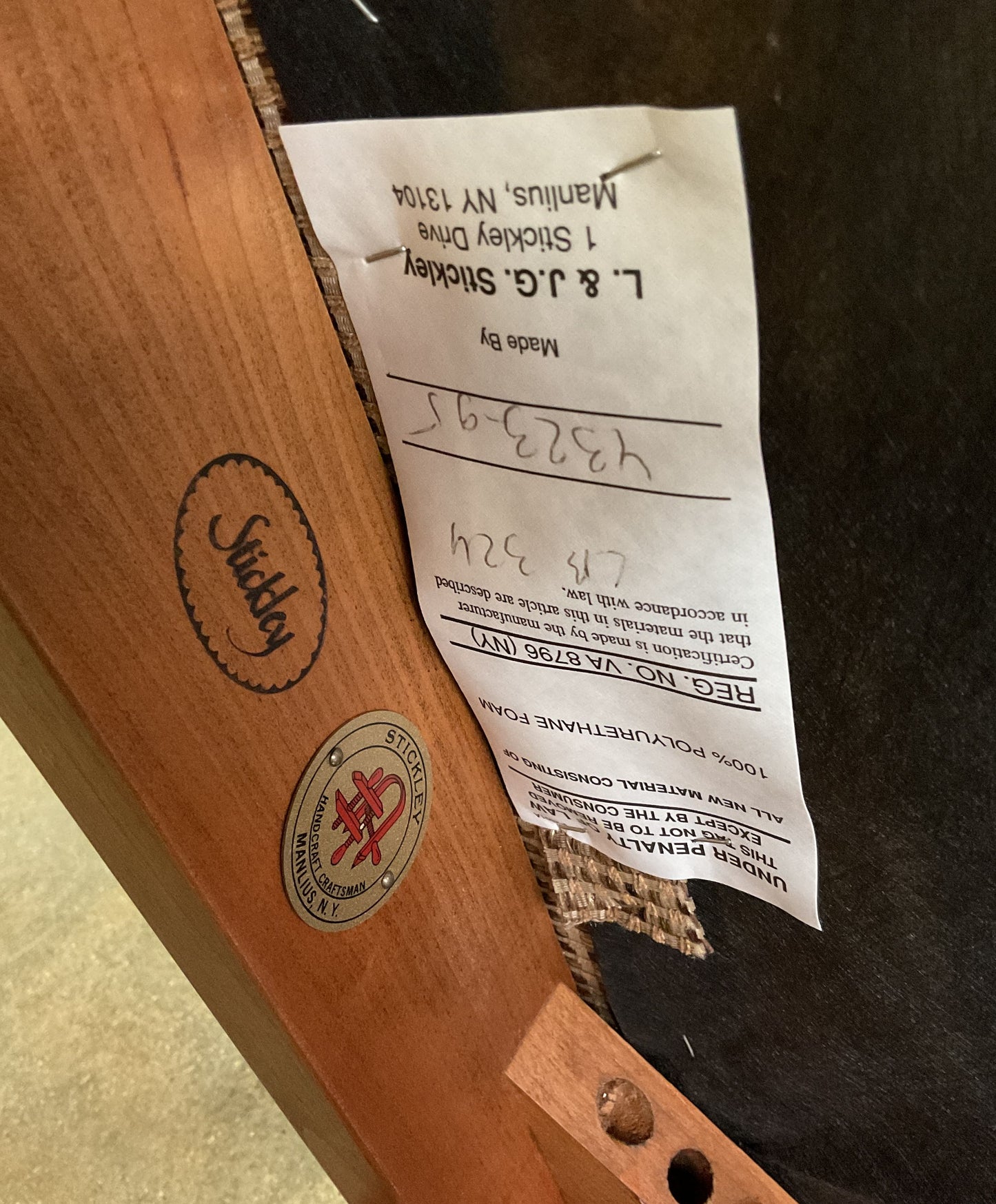 November 2003 L & J.G. Stickley Mission Natural Arm Chair with Upholstery Seat