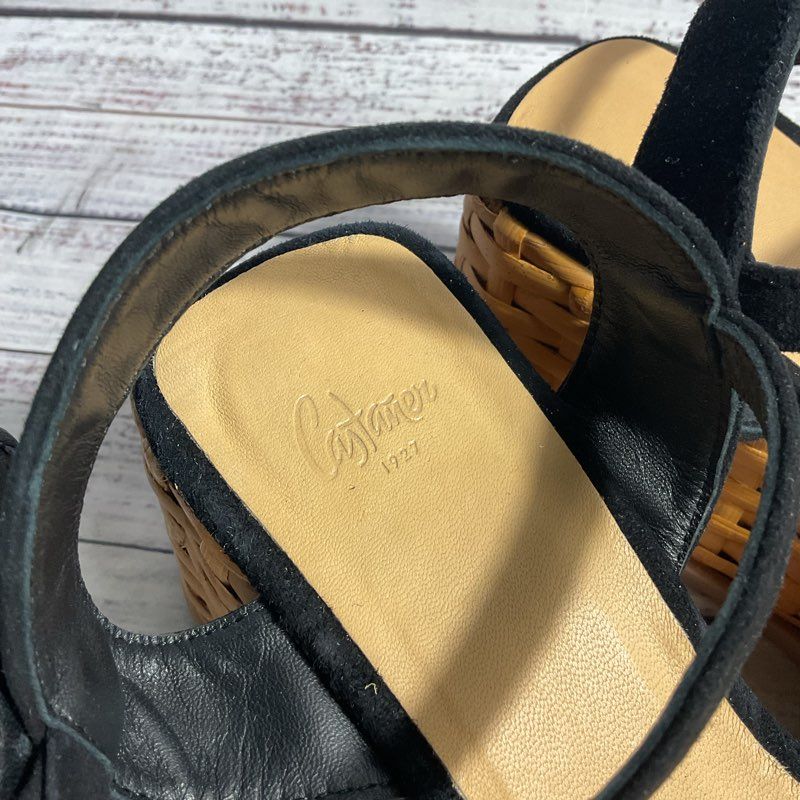 Castaner Black Suede Basketweave Platform Sandal Women's Size 7.5