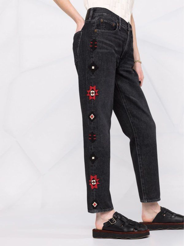 Polo Ralph Lauren Rope Dyed Avery Boyfriend Black Beaded Aztec Jeans Women's 28