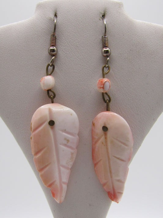 Vintage Artisan Handcrafted Coral Leaf Drop Dangle Earrings