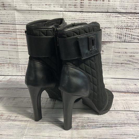 Karl Lagerfeld Britney Quilted Black Ankle Strap Open Toe Pump Boots Women's 7.5