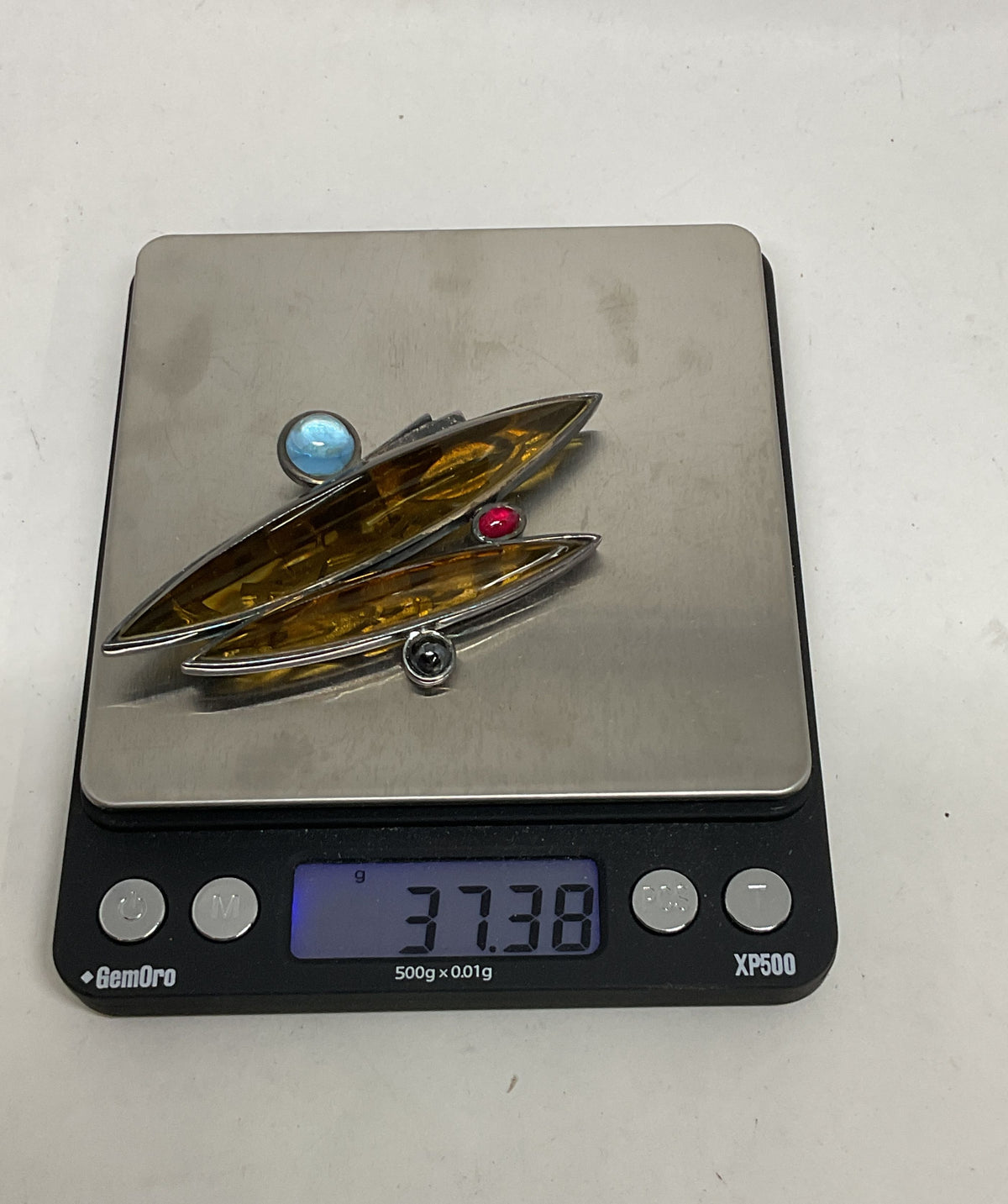 SEAN HILL Sterling Silver Large Pendant Resin with Blue Topaz & Ruby