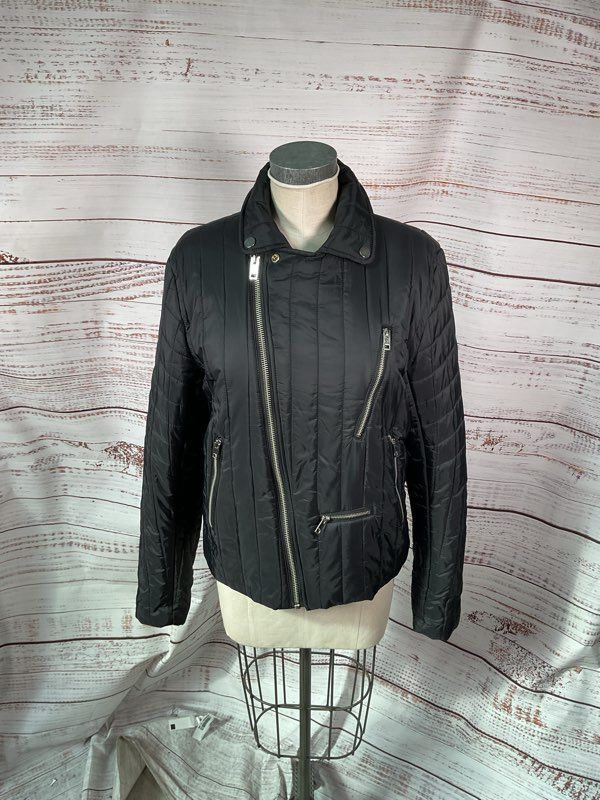 Diesel Women's Biker Black Puffer Jacket Size XXL Inner Wolf Print