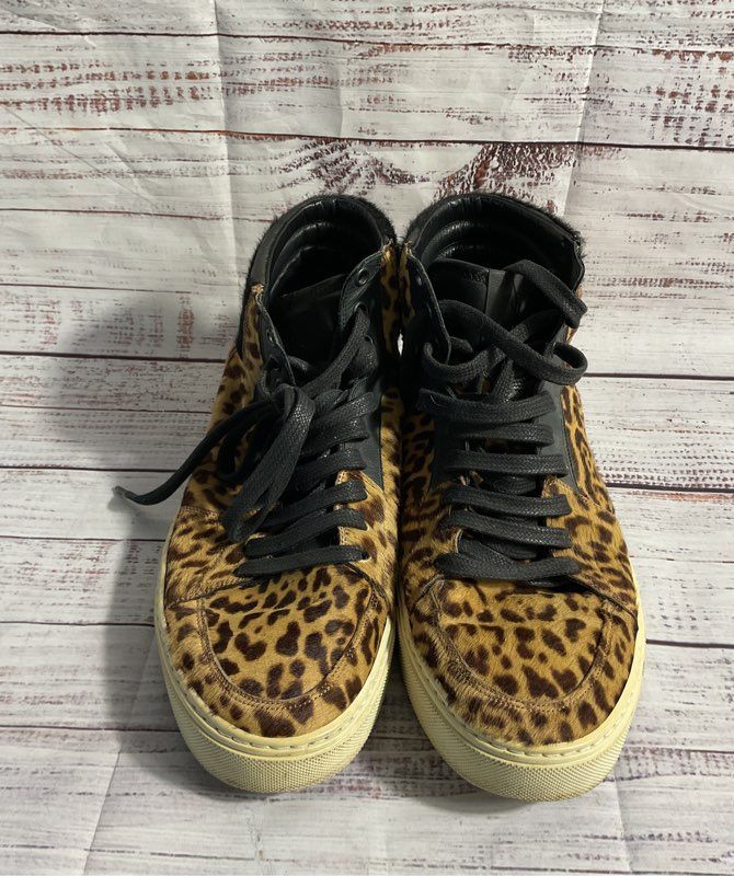 Yves Saint Laurent YSL Leopard Print Pony Hair Sneakers Women's Size 42 EU 11 US