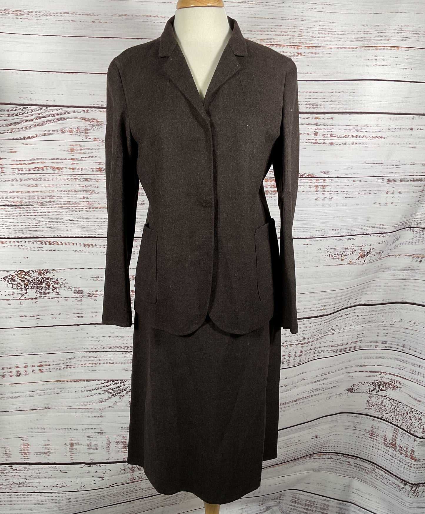 Jil Sander Vintage Wool Snap Button Skirt Suit Set Brown 42 Euro 14 US