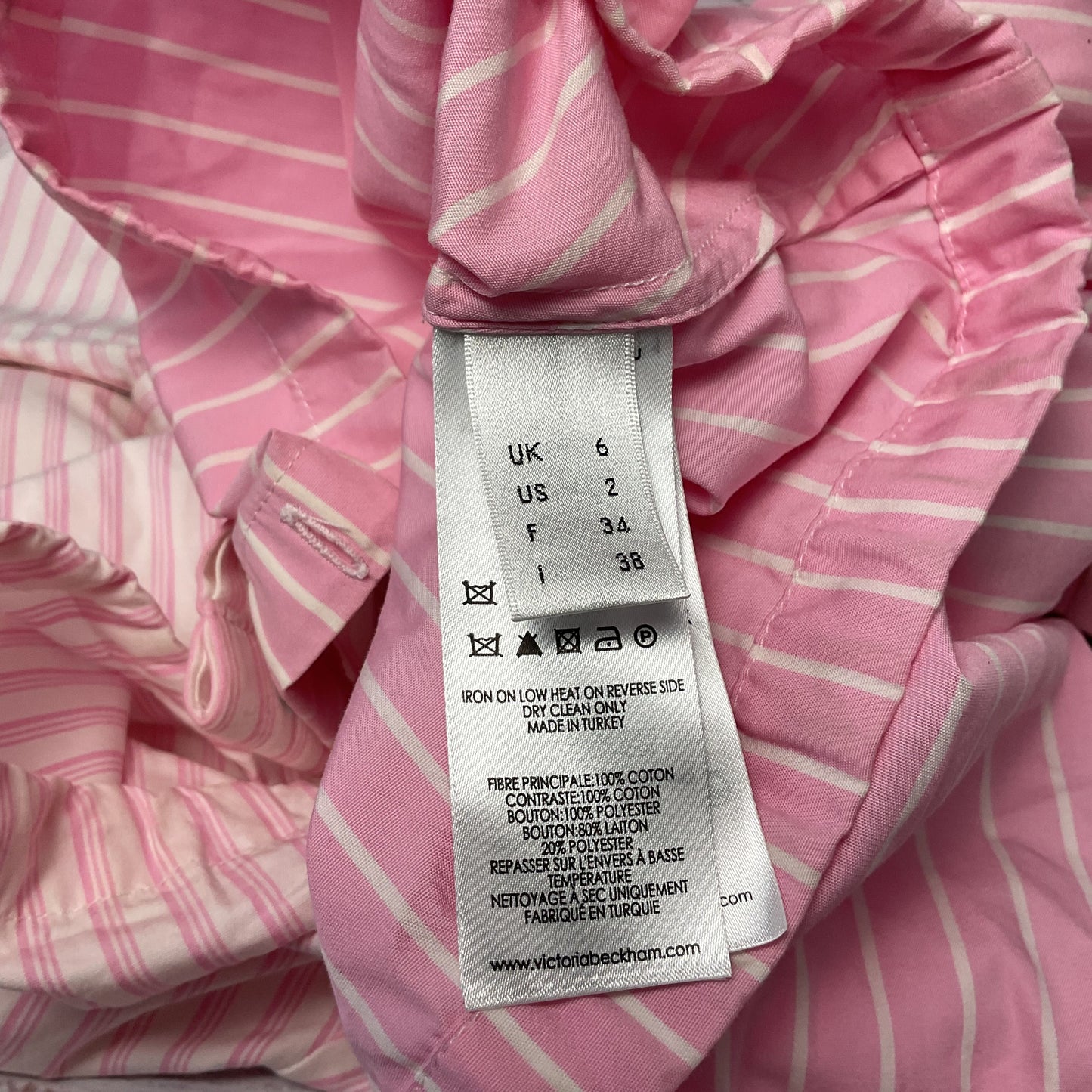 Victoria, Victoria Beckham Pink White Stripe Short Sleeve Button Up Shirt Size 2