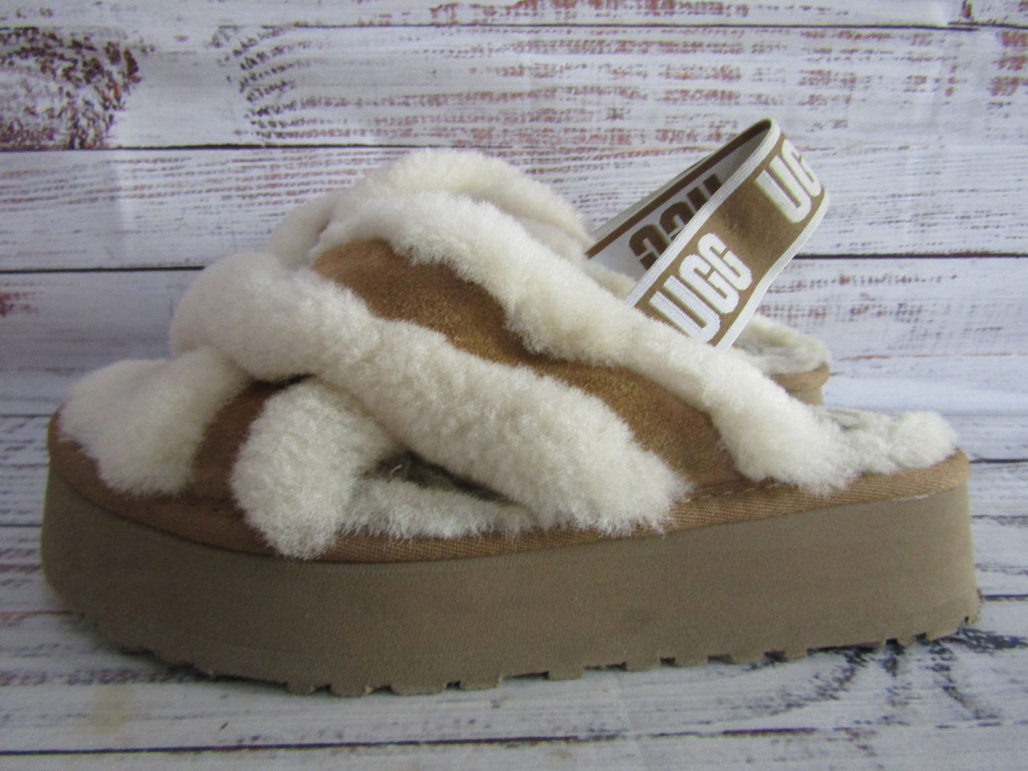 UGG Disco Women's Brown Suede Shearling Cross Sandals Size 8