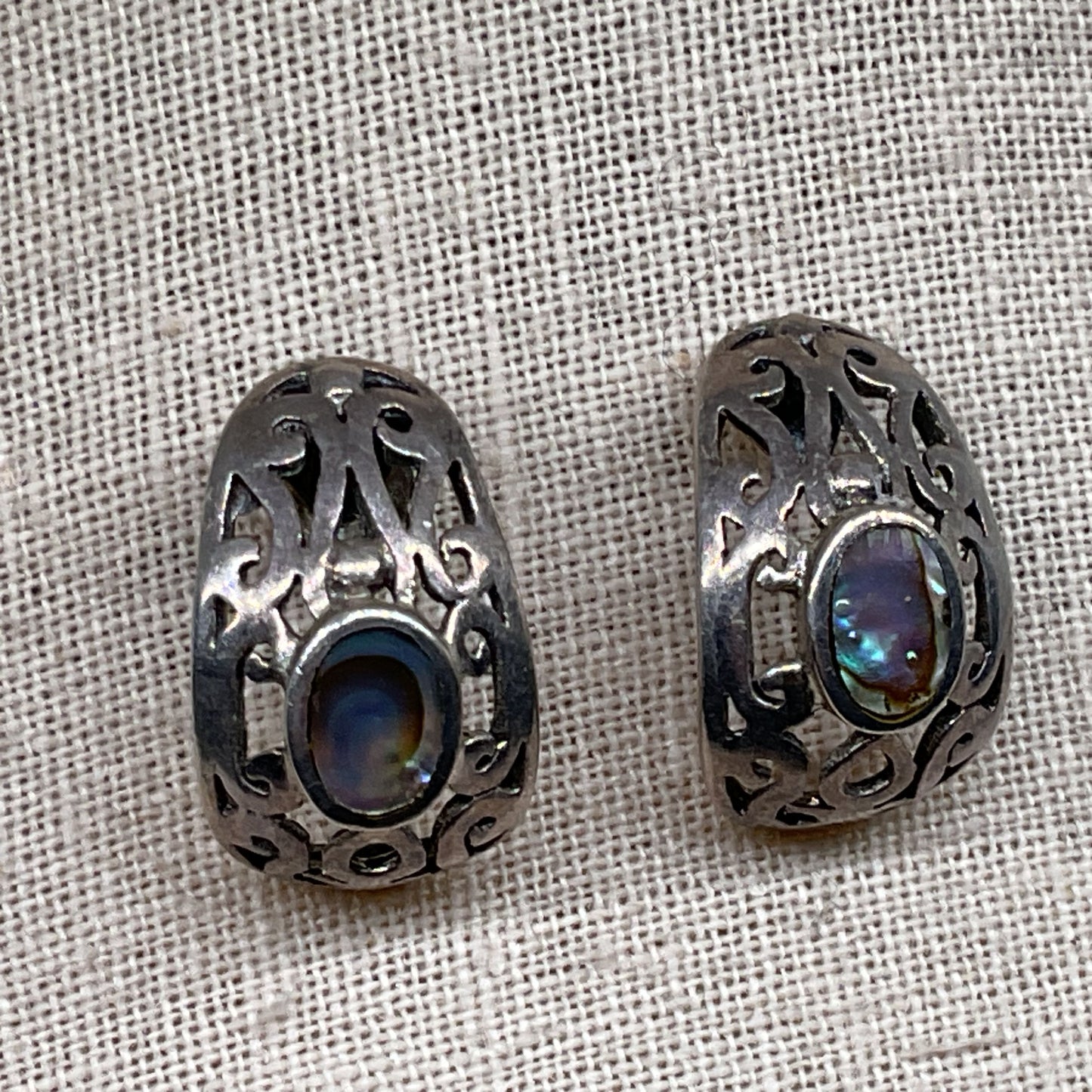 Sterling Silver & Abalone Pierced .75" Earrings- 3.23g (MISSING BACKING)