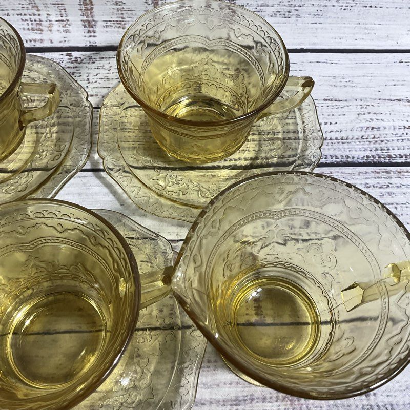 Vtg. Federal Glass Patrician Amber 8 Pc. Depression Era Tea Set